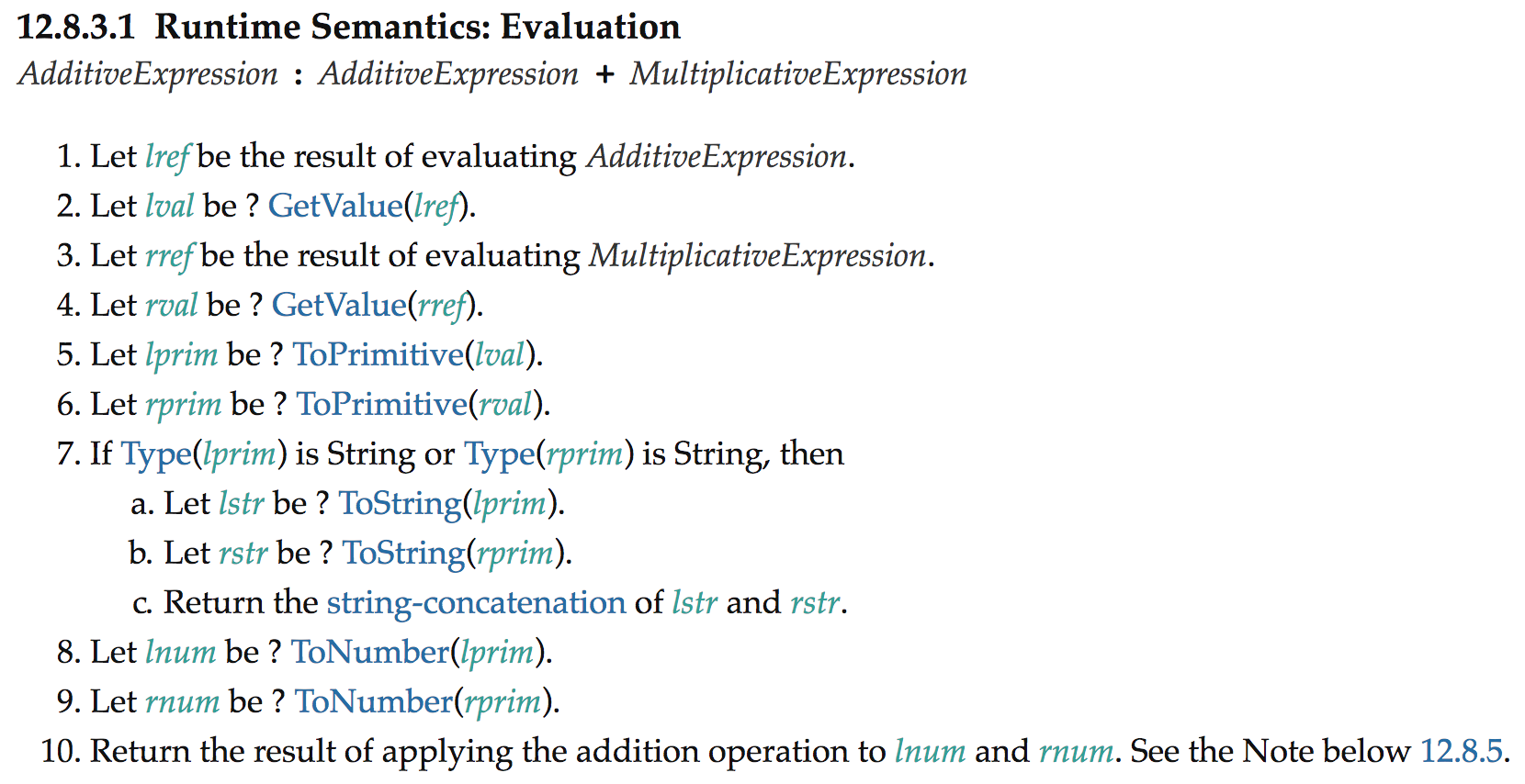 Runtime Semantics of the + operator